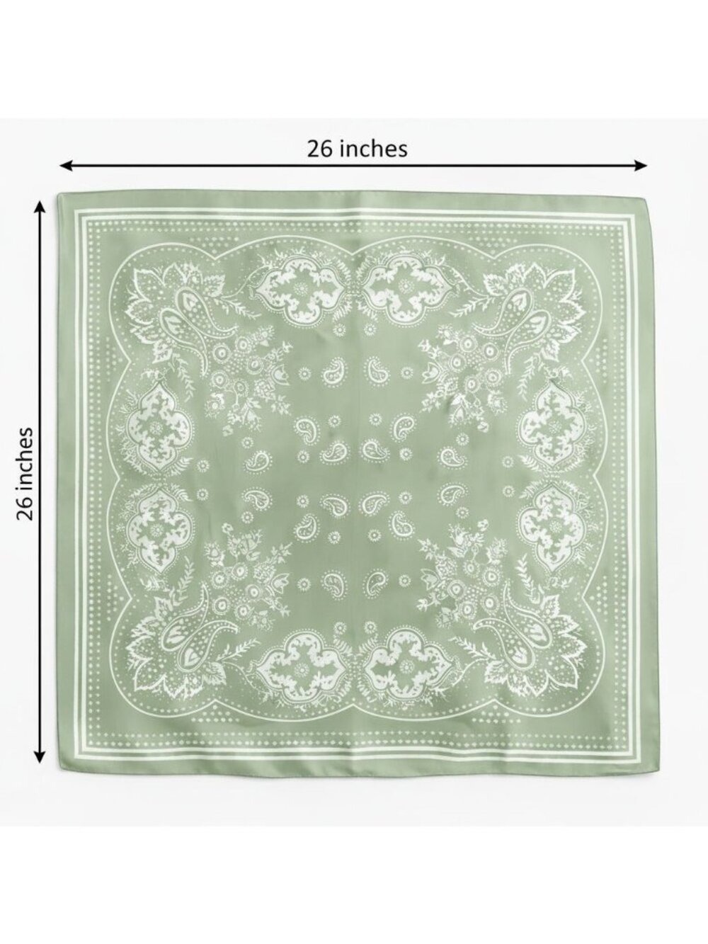 Sage Green Satin Paisley Scarf Bandana 26x26 Western Cowgirl Wild Rag - Picture 3 of 8